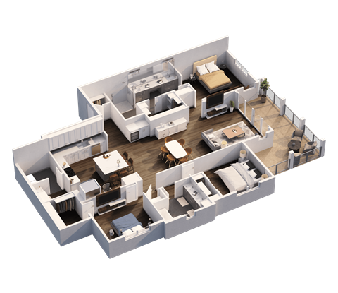 Floor plan for 3 beds, 2 baths, 1652 sqft